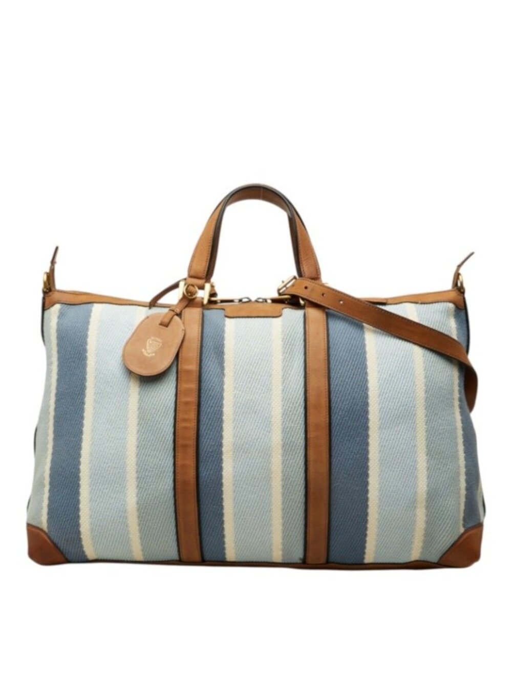 Gucci Boston Bag Weekender 2-Way Stripe Blue Canvas Leather